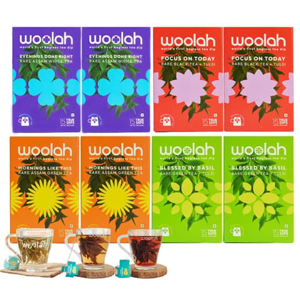 Woolah MONTHY COMBO of 8 Packs - World's 1st Bagless Whole Leaf Organic Tea Dip| 120 pcs | Naturally Anti-Oxidant | Relieves Stress | Plastic-free Woolah MONTHY COMBO of 8 Packs - World's 1st Bagless Whole Leaf Organic Tea Dip| 120 pcs | Naturally Anti-Oxidant | Relieves Stress | Plastic-free