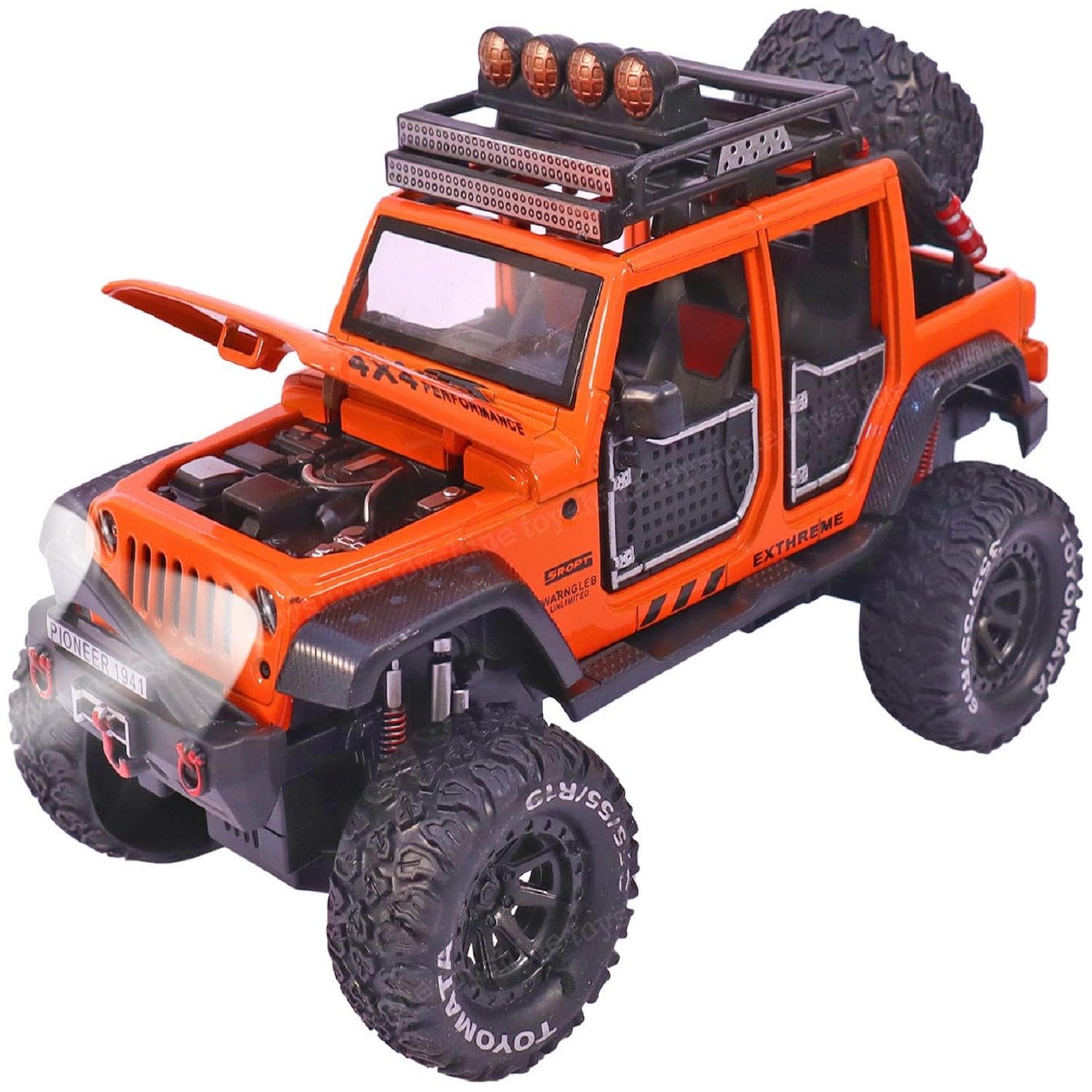 KTRS ENTERPRISE Jep Wrngler Rubion Alloy Pickup 1:24 Scale Model Car Exclusive Alloy Metal Car Die-cast Car Scale Model Pullback Toy car with Sound & Light Music Best Gifts Toys Kids Colors as Per Stock