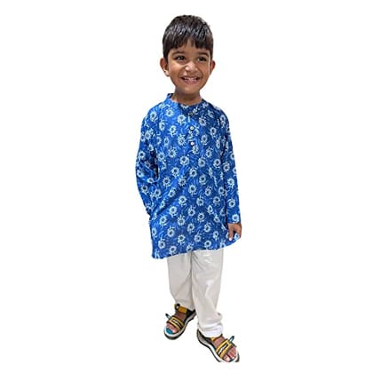MAITREYO Kids Boys' Pure Cotton Printed Kurta Pyjama Set | Blue | 4-5Y MAITREYO Kids Boys' Pure Cotton Printed Kurta Pyjama Set | Blue | 4-5Y