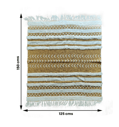 Homitecture Premium 125x150 cm Cotton Throw Blanket - Soft & Cozy Sofa and Couch Accent - Trending Home Décor for Extra Comfort, Relaxation, and Style - Yellow with White Strips,Pack of 1