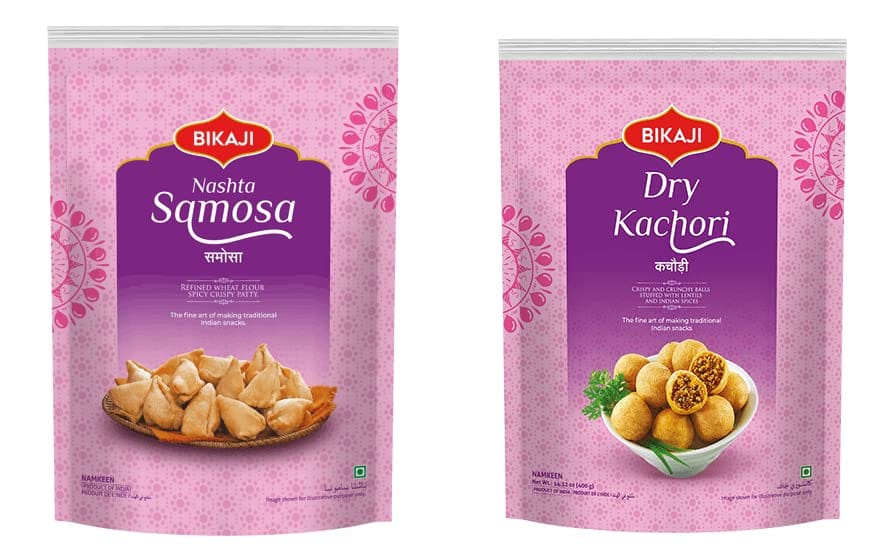 Bikaji Namkeen | Mini Samosa + Dry Kachori | Spicy Crispy Patty | Perfect Choice for Snacks Party | Filled with Dry Fruits and Vegetables | 400 Gm Each | Pack of 2 | 800 Gm Pack