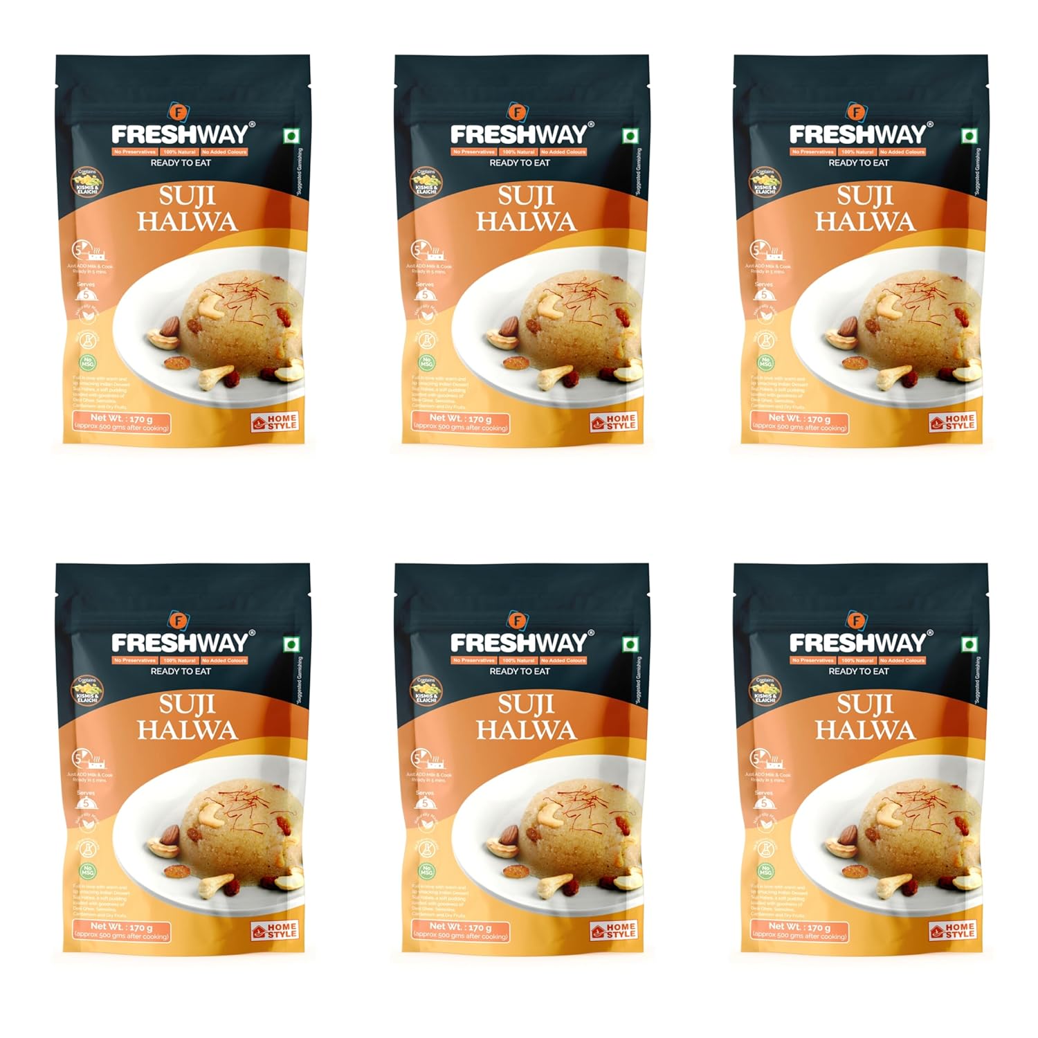 Freshway Suji Halwa Ready to Eat | A Nutritious, Flavor Packed Indian Comfort Meal in Minutes