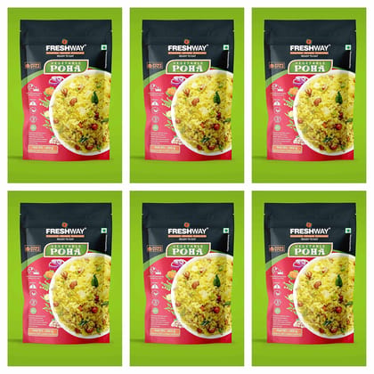 Freshway Ready To Eat Vegetable Poha Home Style Pack Of 6 | A Nutritious, Flavor Packed Indian Comfort Meal in Minutes Freshway Ready To Eat Vegetable Poha Home Style Pack Of 6 | A Nutritious, Flavor Packed Indian Comfort Meal in Minutes