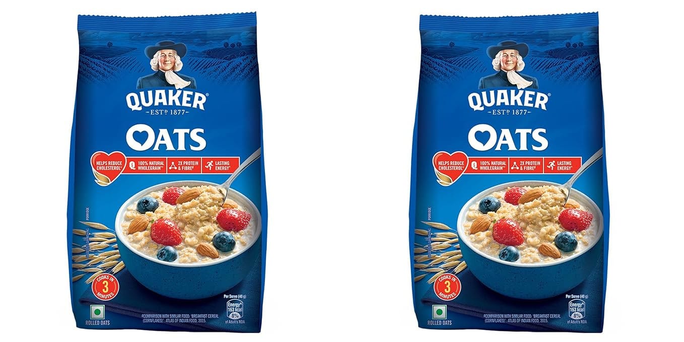 Quaker Oats | Rolled Oats Natural Wholegrain | Nutritious Breakfast Cereals | Dalia Porridge | Easy to Cook | 1 Kg Each | Pack of 2 | 2 Kg Pack