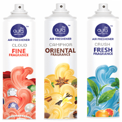 Aura Aerosols Air Freshener 300ml (Pack of 3) - Cloud, Camphor & Crush