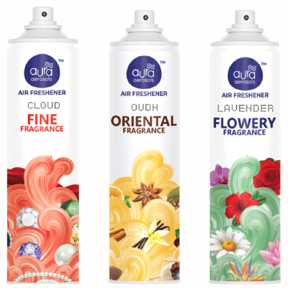 Aura Aerosols Air Freshener 300ml (Pack of 3) - Cloud, Oudh & Lavender