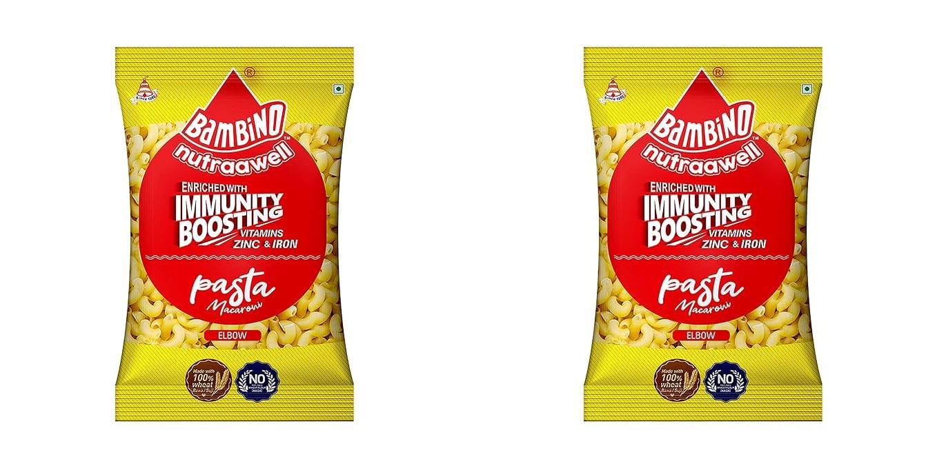 Bambino | Pasta Macaroni with PEP | Enriched with Immunity Boosting | Elbow | 900 gm Each | Pack of 2 | 1800 Gm Pack