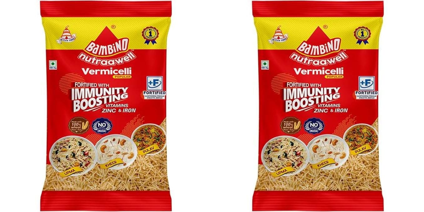Bambino Vermicelli | Vegetarian Plain Vermicelli | Sada Sewaiyan | 900 grams each pouch | Pack of 2 | 1800 Gm Pack