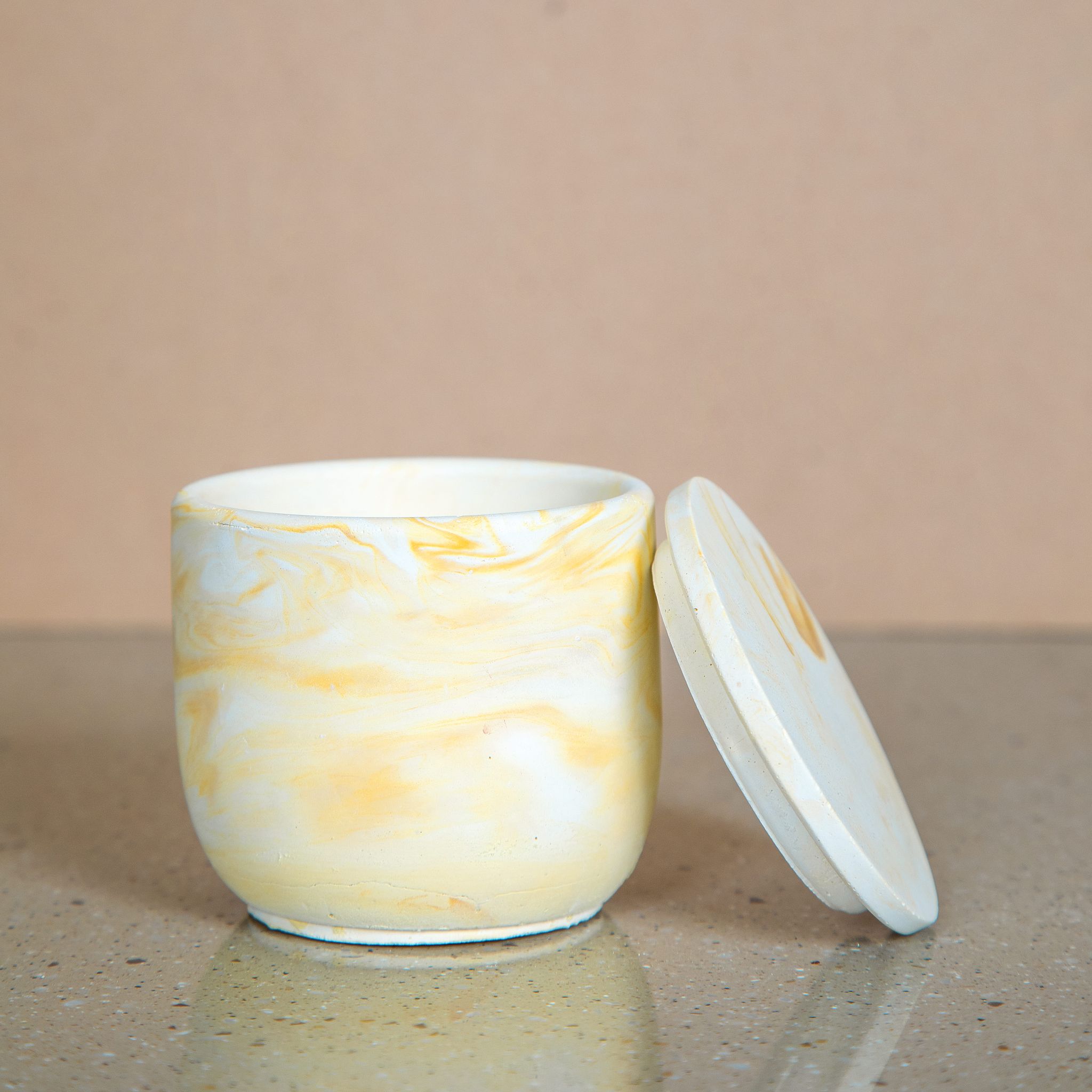 CHANN STUDIO Gcrete Small Jar 3" Almond Marble