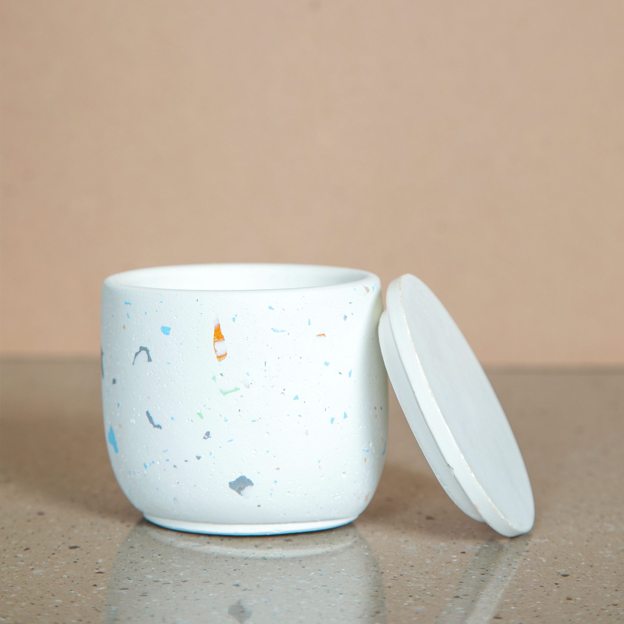 CHANN STUDIO Gcrete Small Jar 3" White Terrazzo