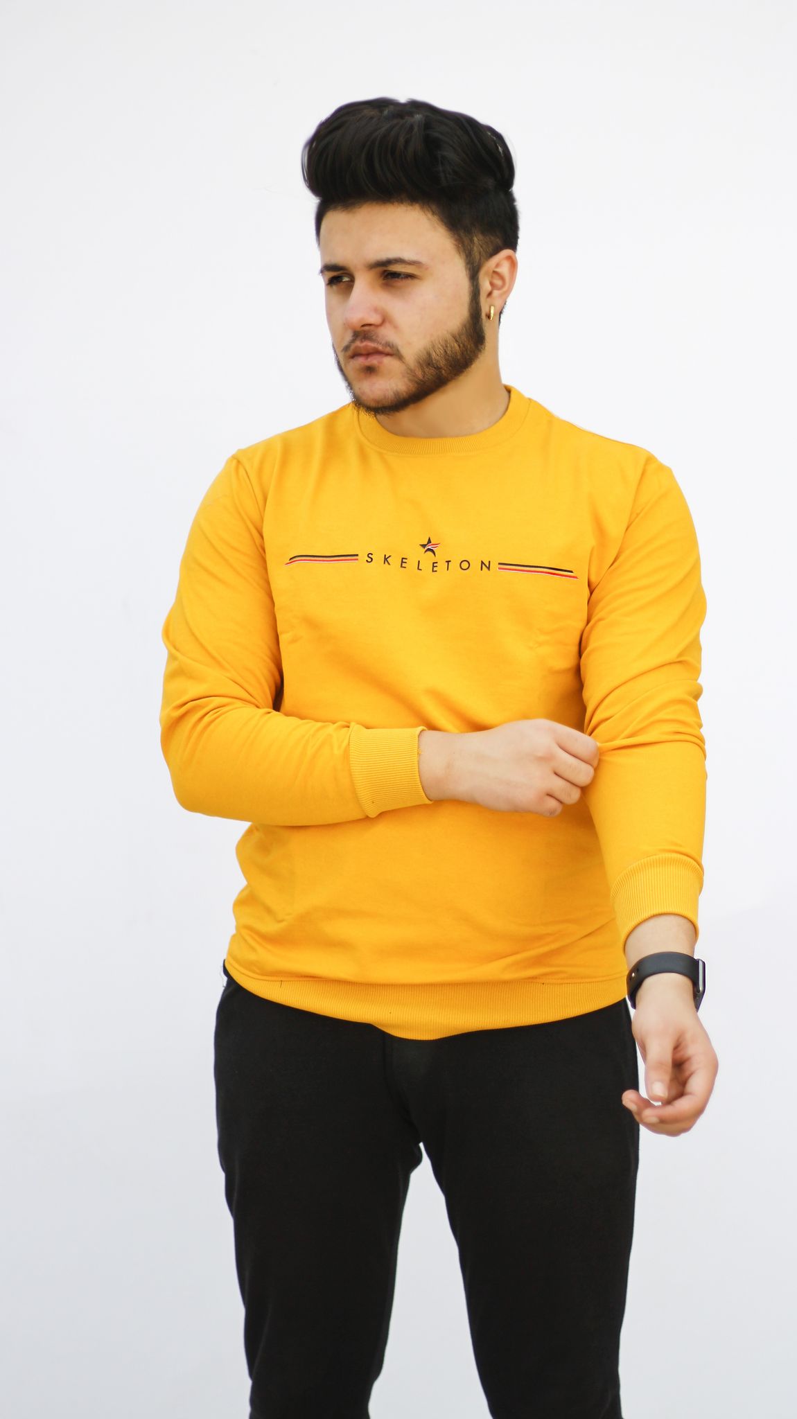 BlueFicus Men T-shirt Printed, Typography Round Neck Cotton Blend Sweatshirt for Men Boys Casual Wear ( Pack of 1, Yellow)