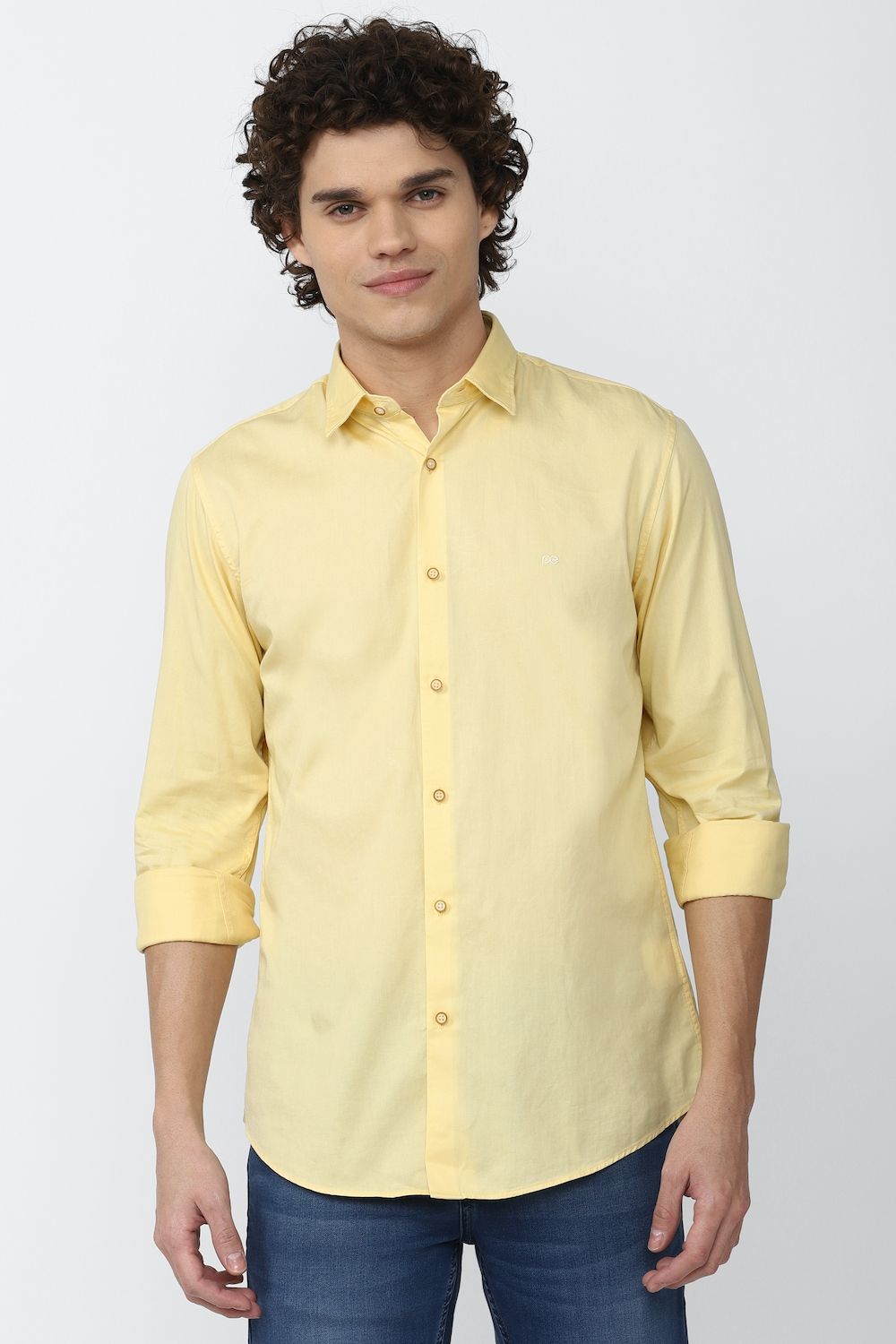 Men Yellow Slim Fit Solid Full Sleeves Casual Shirt
