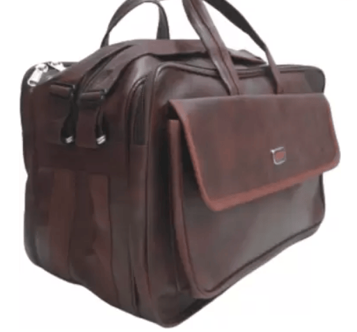 AryaRadha Brown Faux Leather Look 18 inch Tool bag for technician, Formal Office Messenger Briefcase with Adjustable Shoulder Cross Body Sling Strap for Men and Women Leather Tool Bag (Number of Pockets - 5)