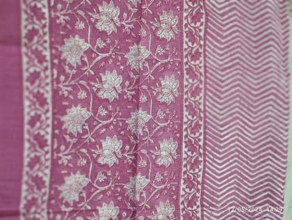 PurpleHues Creations Pure Cotton Flower Printed Pink Fabric 3 Piece Set With Top