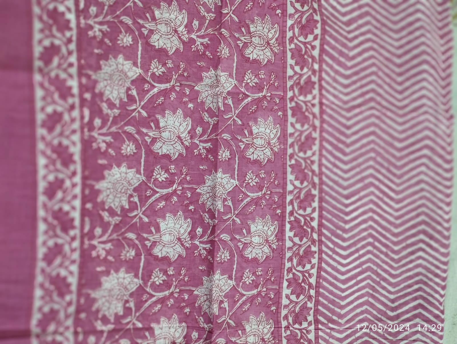 PurpleHues Creations Pure Cotton Flower Printed Pink Fabric 3 Piece Set With Top