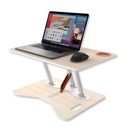 Opus Indigo Mudra Tablet Grand Laptop Table with Cup Holder for Work from Home Foldable and Portable with Adjustable Height Sit and Stand Desk Converter Engineered Wood Table Top - Pine Color Opus Indigo Mudra Tablet Grand Laptop Table with Cup Holder for Work from Home Foldable and Portable with Adjustable Height Sit and Stand Desk Converter Engineered Wood Table Top - Pine Color