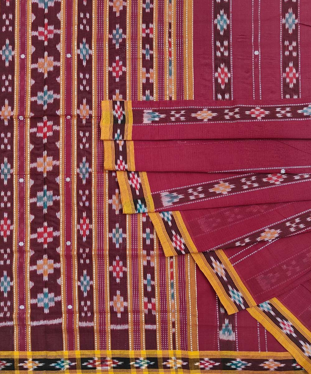 Maroon Sambalpuri Handwoven Single Ikat Cotton Saree SFCSAR1317