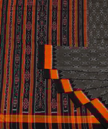 Gray Black Nuapatna Handwoven Single Ikat Cotton Saree SFCSAR1184
