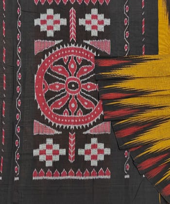 Mustard Black Nuapatna Handwoven Single Ikat Cotton Saree SFCSAR1032