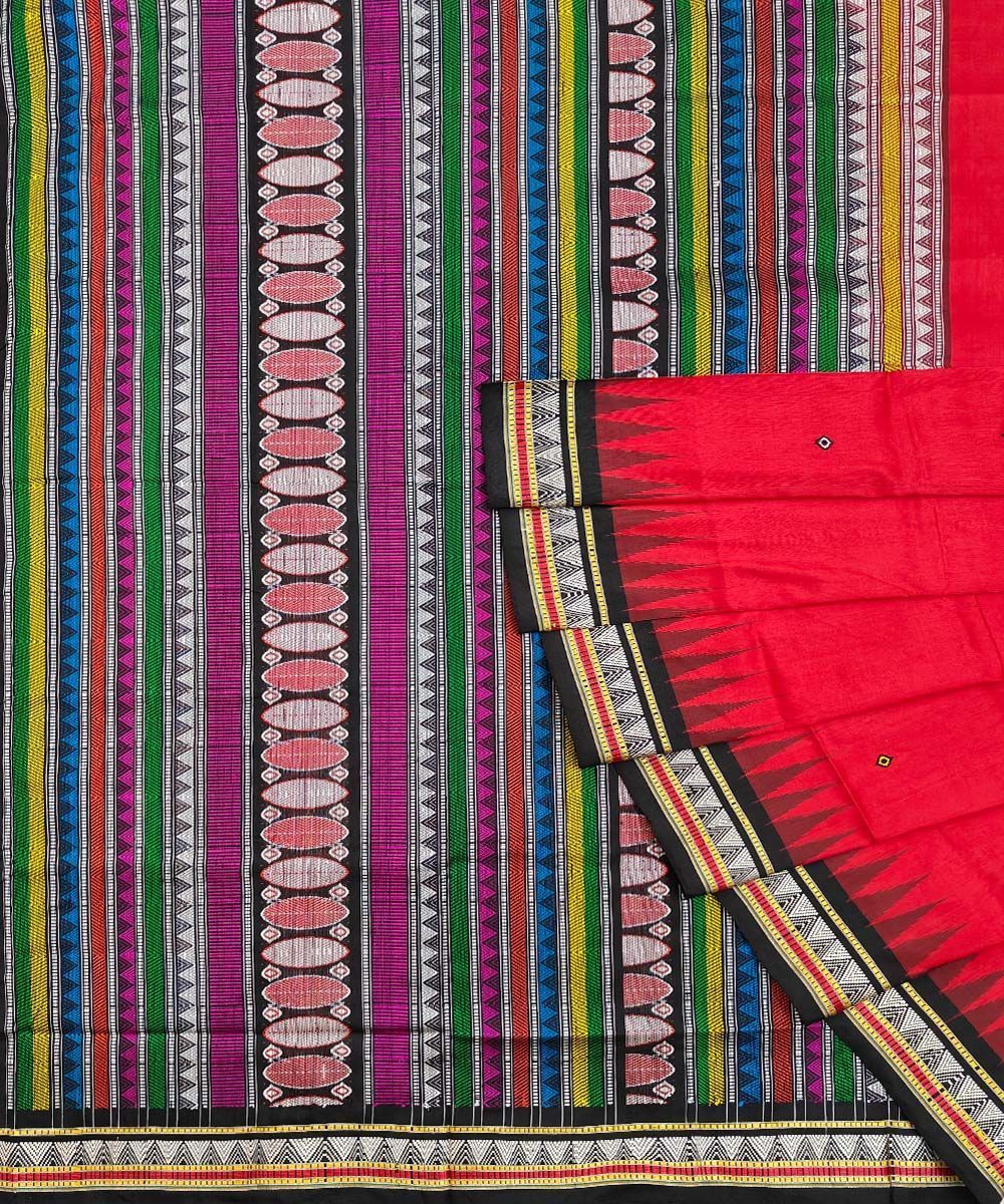 Red Black Sambalpuri Handwoven Dongaria Silk Saree SFSSAR1242