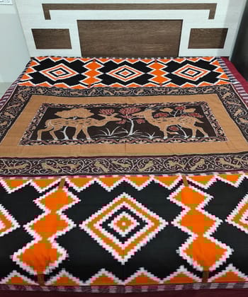 Multicolour Sambalpuri Handwoven Cotton Double Bed Sheet SMCBED1280