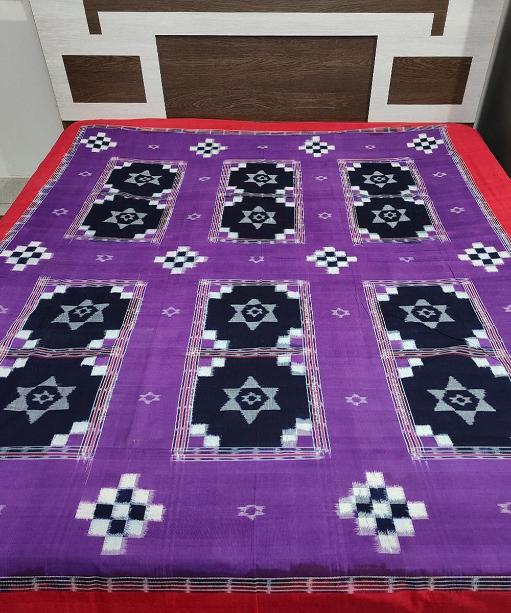 Purple Red Sambalpuri Handwoven Cotton Double Bed Sheet SMCBED1278