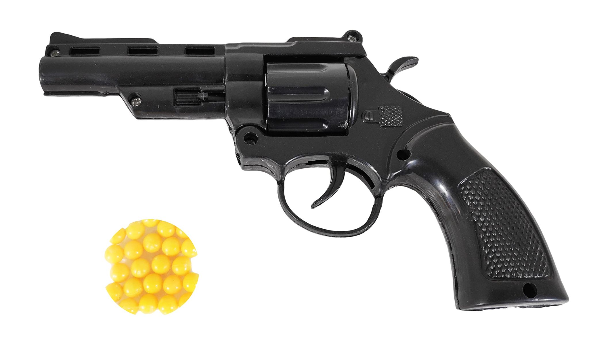 Humaira Plastic Mini Revolver Toy Gun Black with 8 Round Barell and 6 mm BB Bullet (24 Pieces)