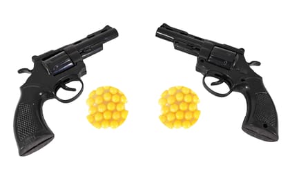 Humaira Mini Revolver Toy Gun Pistol with 8 Round Barell and 6 Mm Plastic Bb Bullets for Kids Boys - (Black) Pack of 2 - Bullets 48 Pieces Humaira Mini Revolver Toy Gun Pistol with 8 Round Barell and 6 Mm Plastic Bb Bullets for Kids Boys - (Black) Pack of 2 - Bullets 48 Pieces
