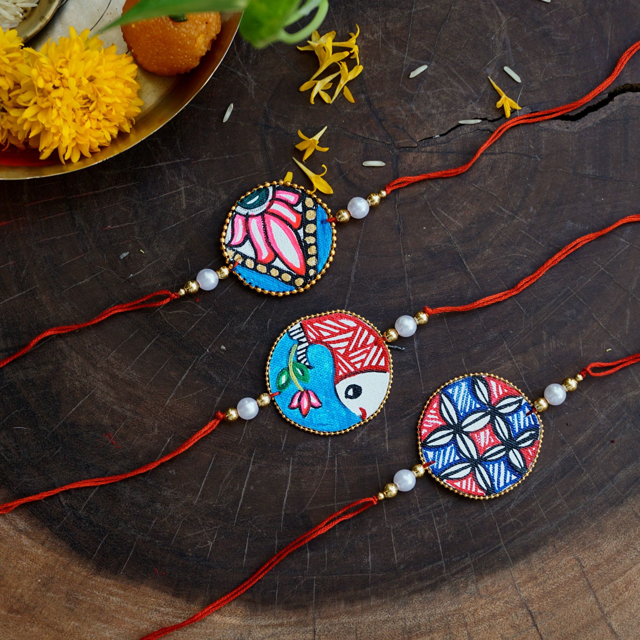 Madhubani Painting Rakhi | Set of Three