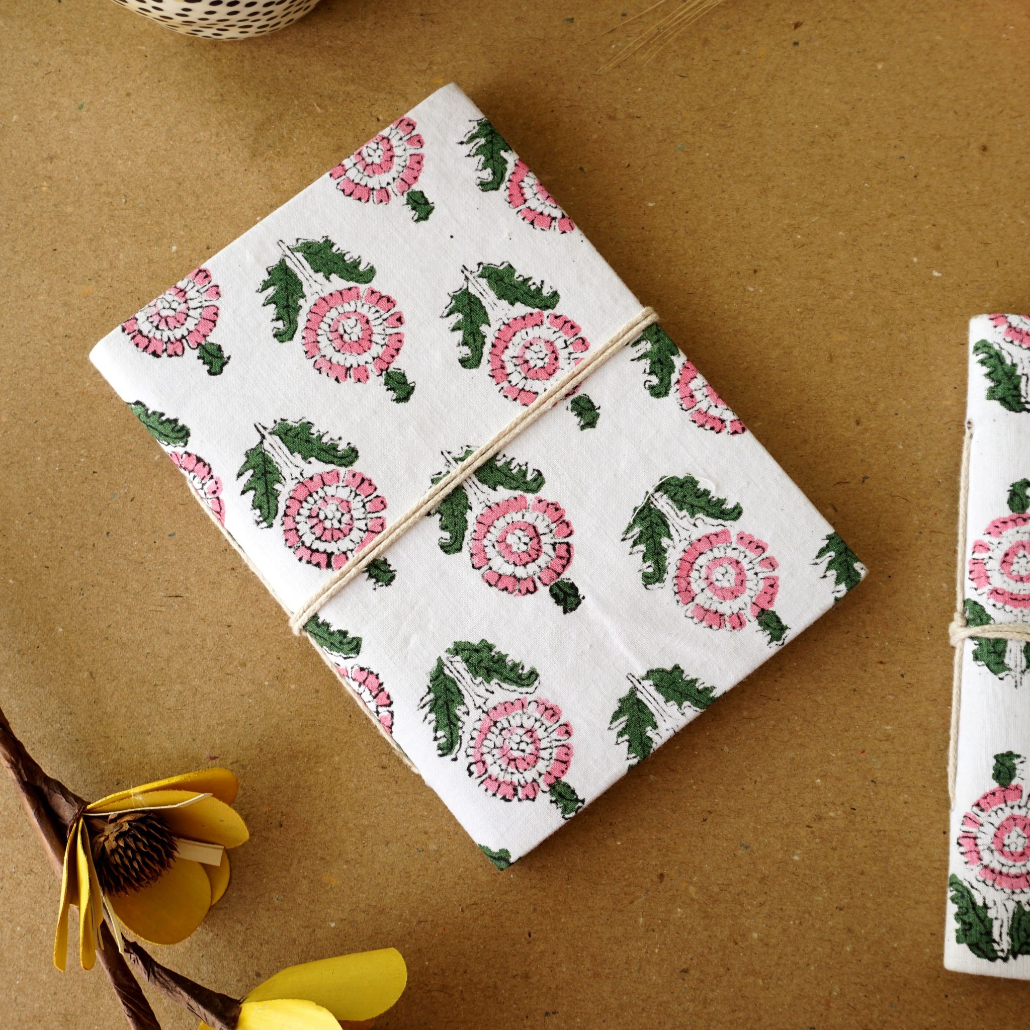 Handmade Upcycled Fabric Diary | Pink Flowers