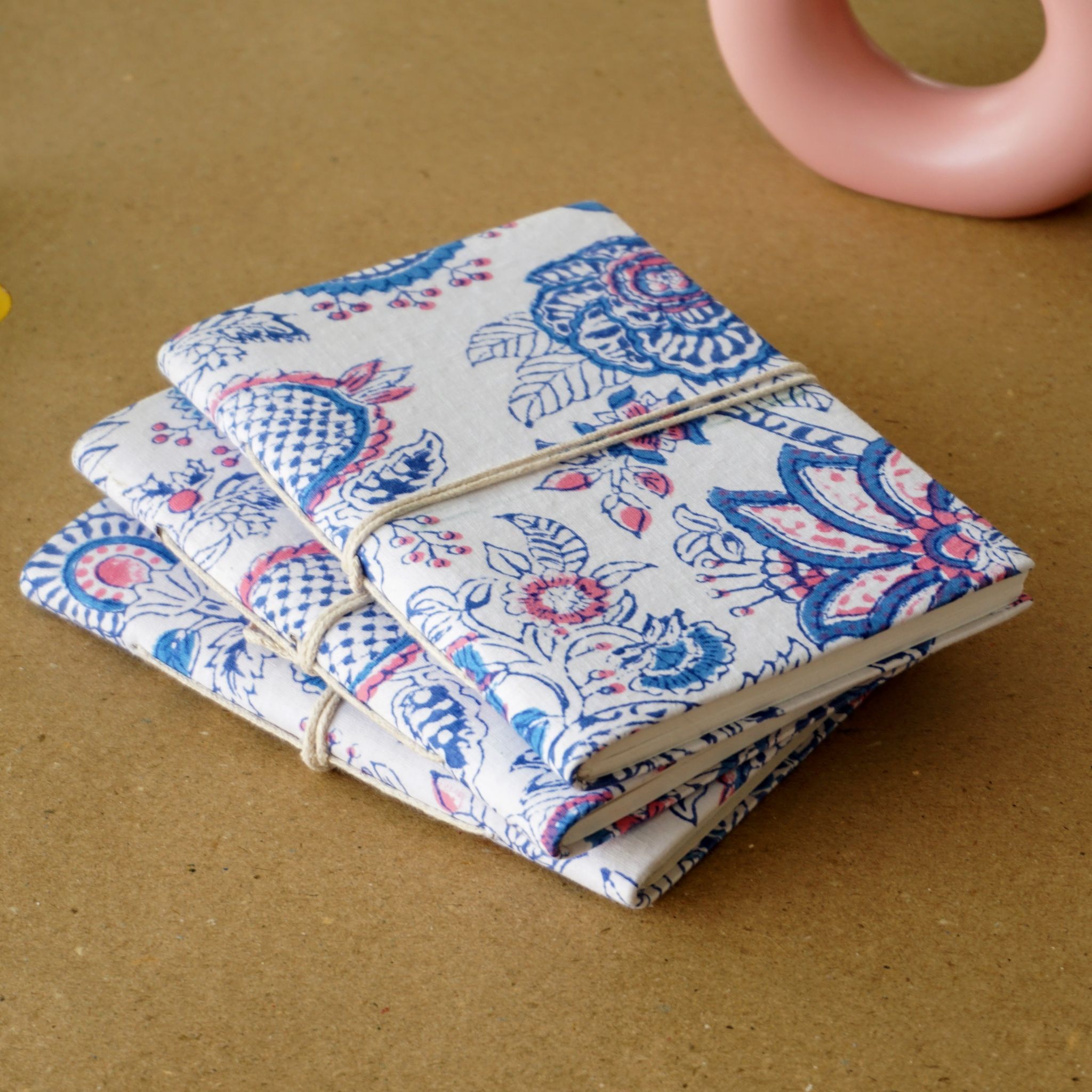 Handmade Upcycled Fabric Diary | Blue & Pink Flowers