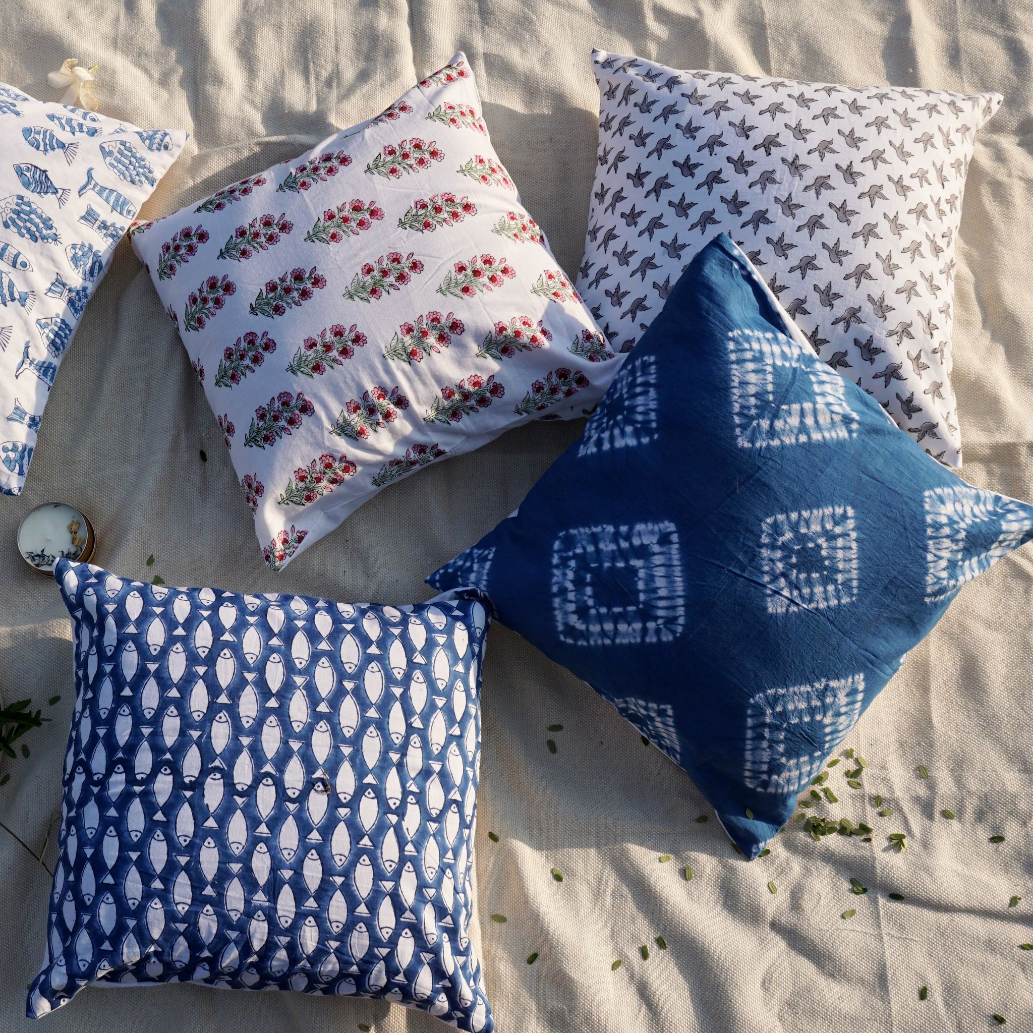 Hand Block Print Assorted Cushion Covers | Set of Five