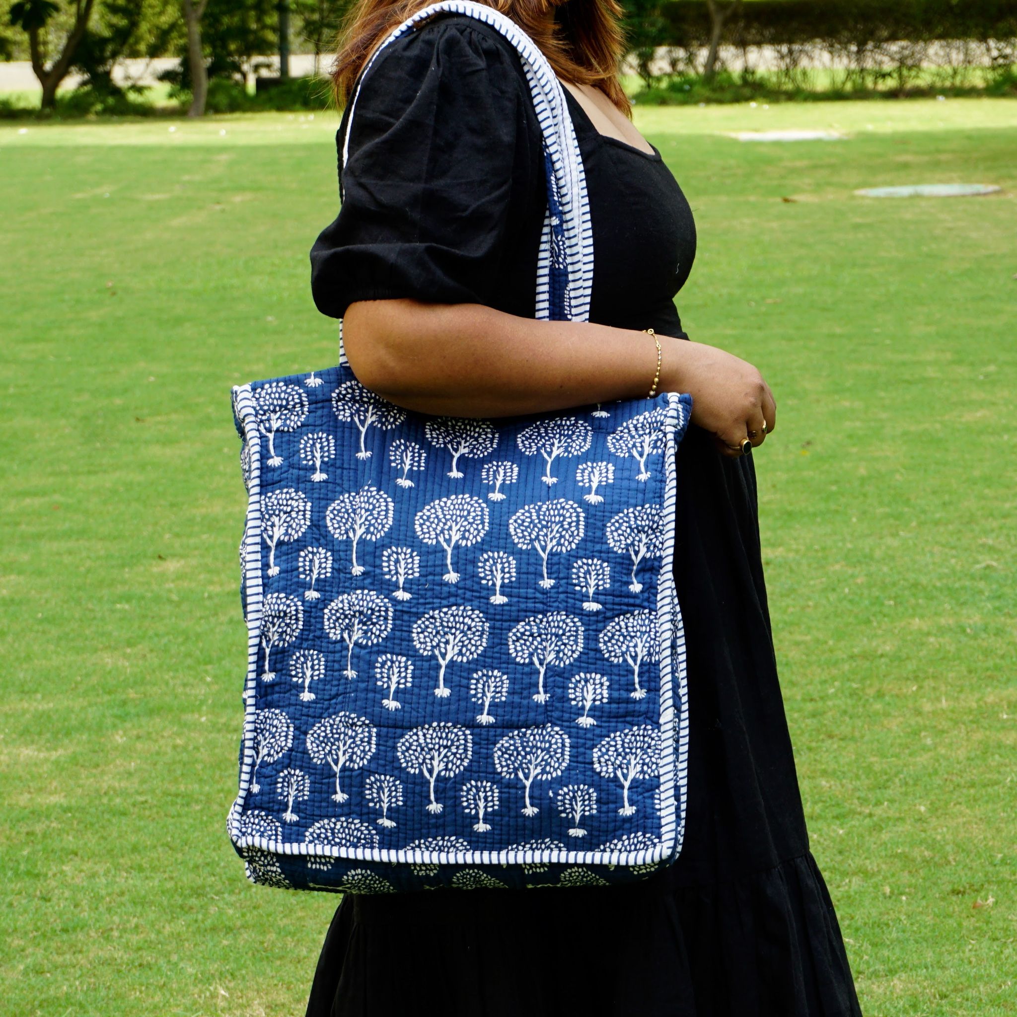 Hand Block Print Tote Bag | Tree