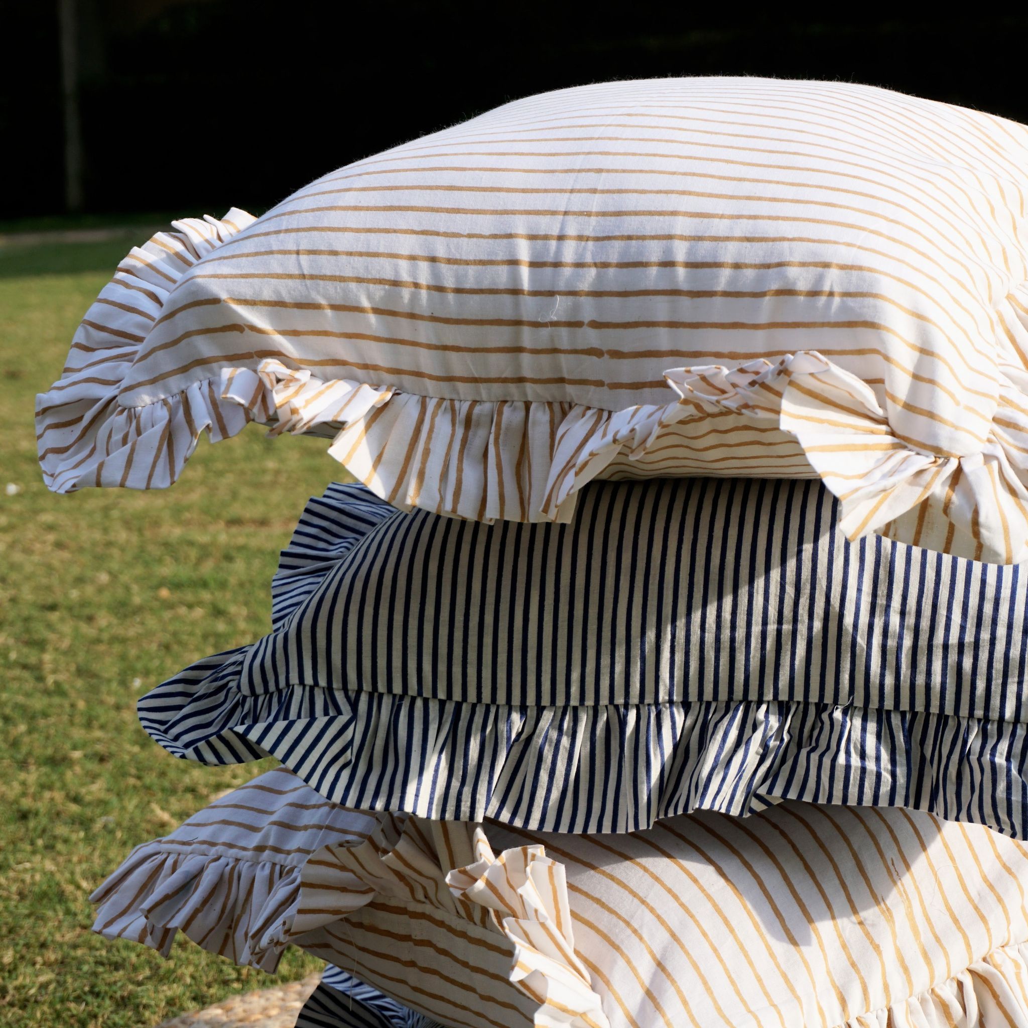 Hand Block Print Cushion Cover Stripes | Set of Five