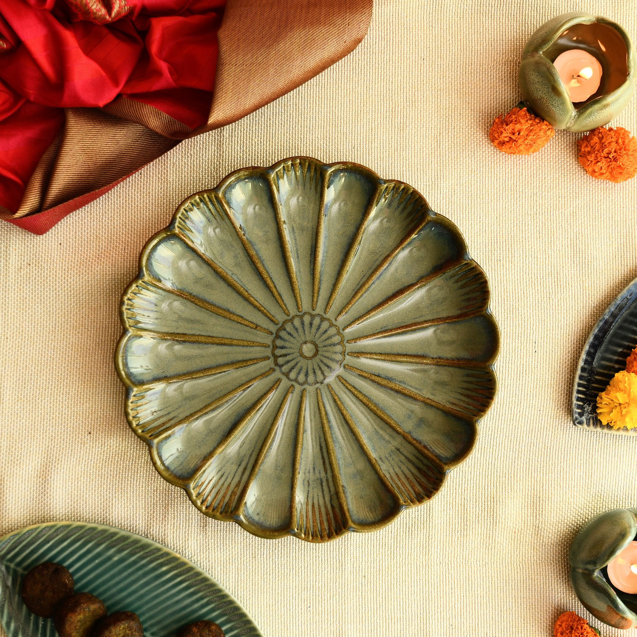 Grey Flower Serving Platter