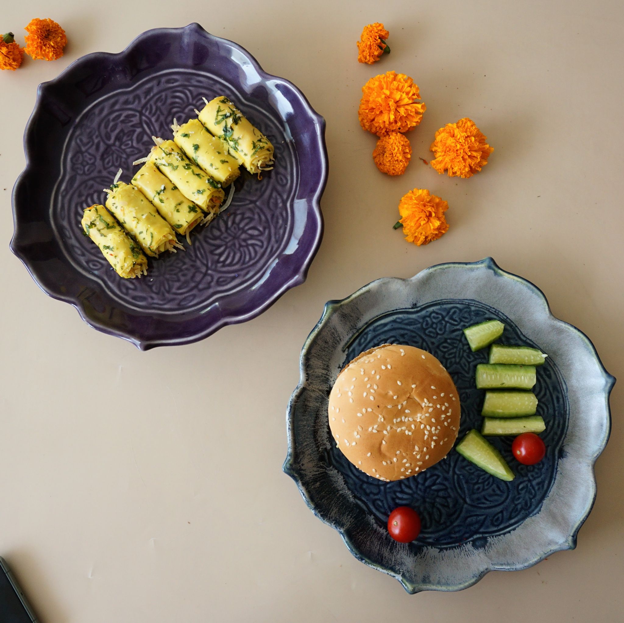 Lotus Ceramic Platter | Set of Two