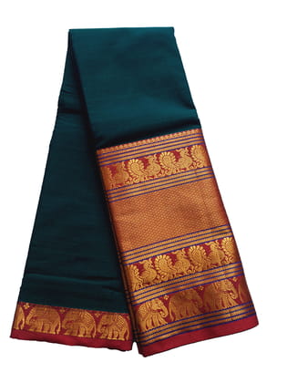 Narayanpet Bottle Green handloom Mercerised soft cotton saree with blouse piece.