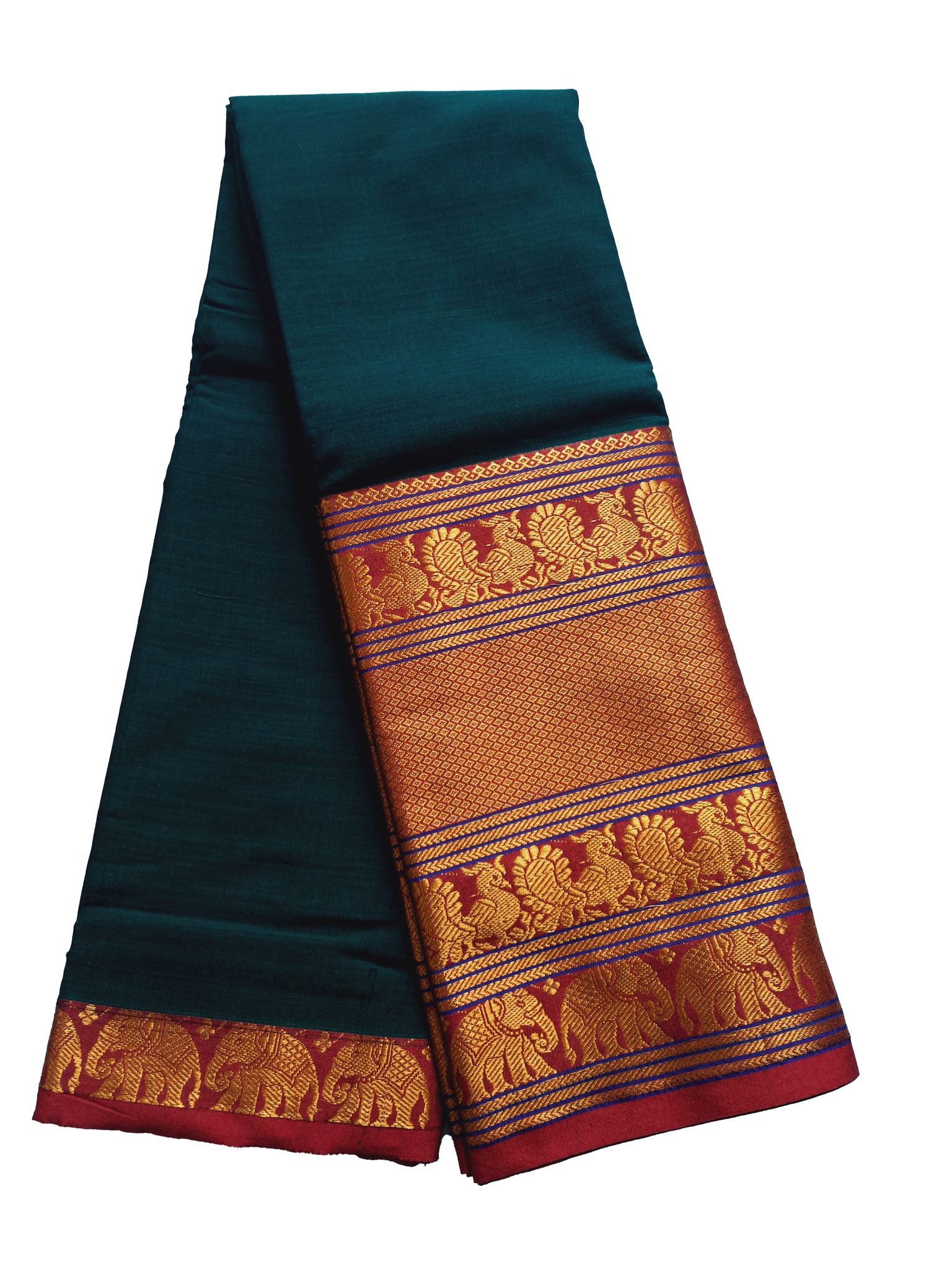 Narayanpet Bottle Green handloom Mercerised soft cotton saree with blouse piece.