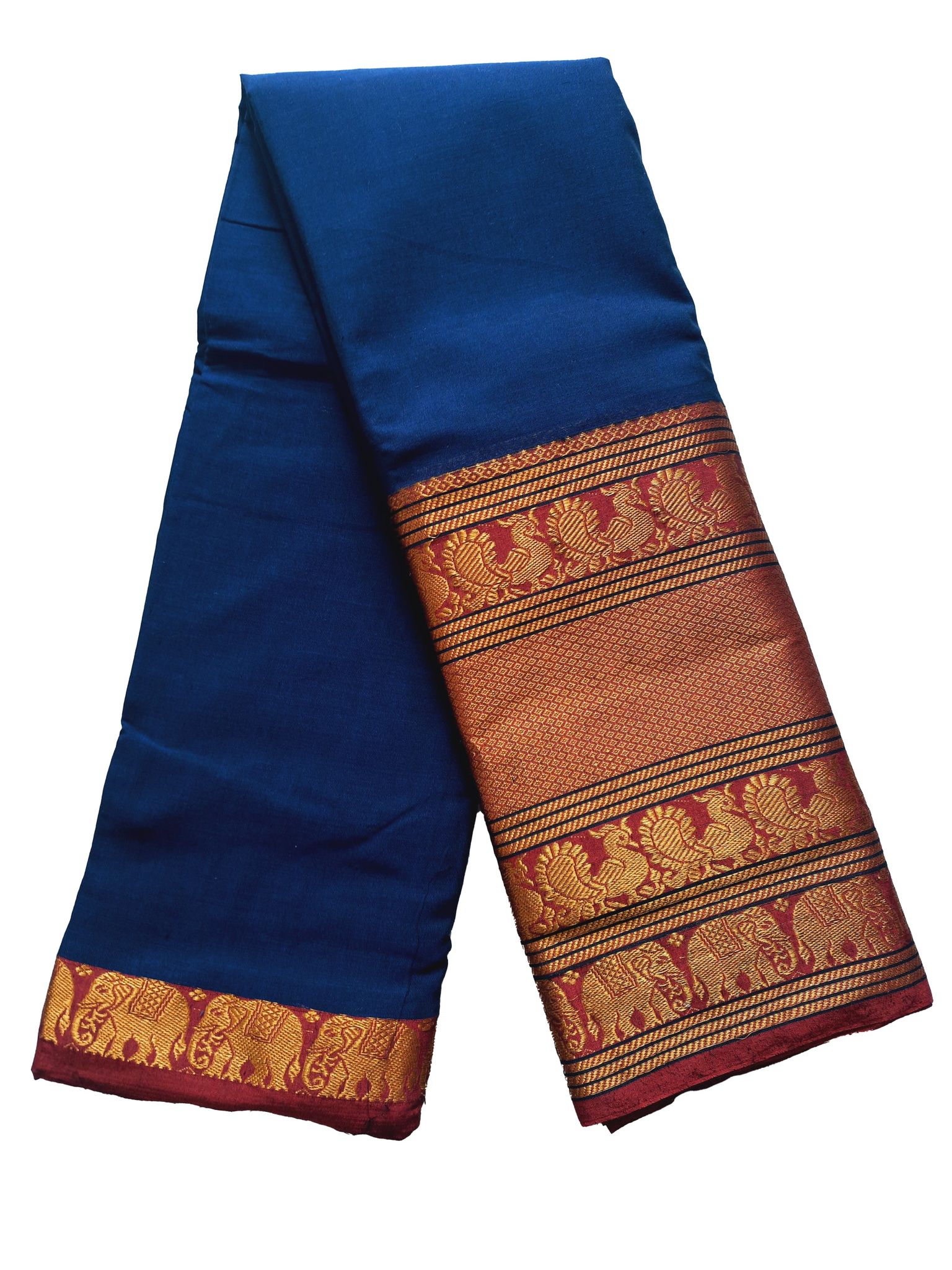 Narayanpet Royal Blue handloom Mercerised soft cotton saree with blouse piece.