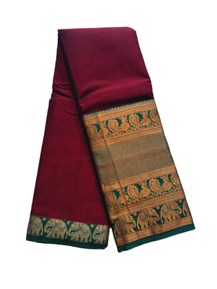 Narayanpet Maroon and Green border handloom Mercerised soft cotton saree with blouse piece.