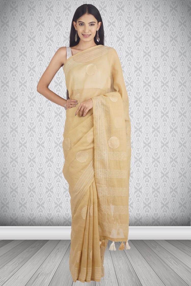 Yellow Tussar Silk Saree With Woven Design