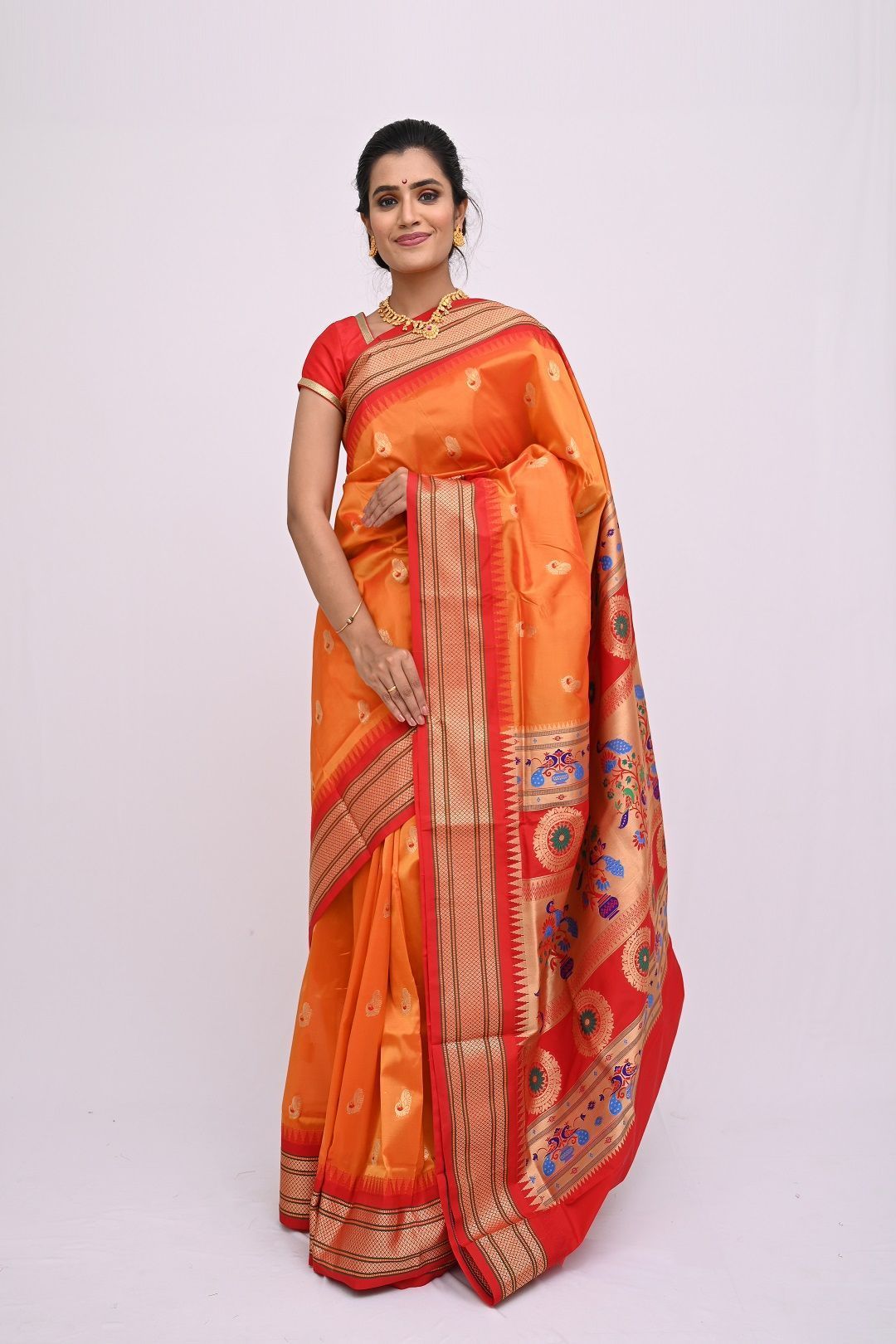 Orange Pure Silk Paithani Saree