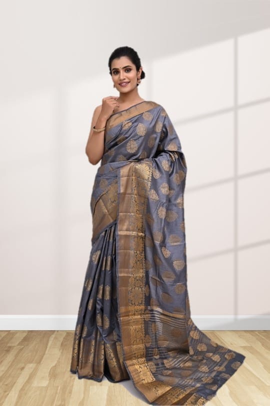Grey Semi Silk Saree With Modish Design