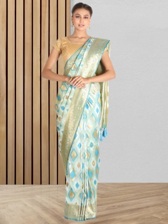 Fern and Olive Green Tofeta Silk Saree
