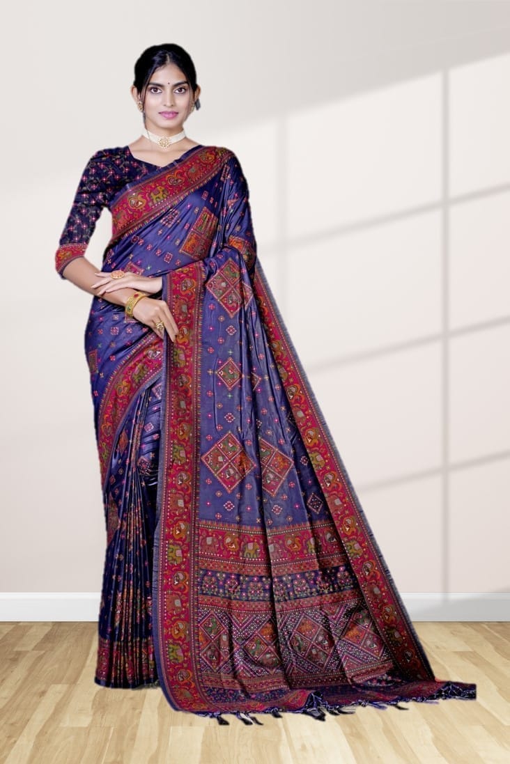 Pashmina Silk Saree Indigo Blue