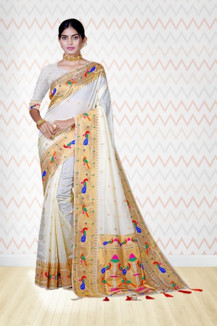 Semi Silk Paithani Saree Off White