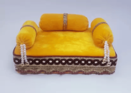 R D Handicraft R D Handicraft Thakur ji Singhasan, Laddu Gopal ji Singhasan, Bal Gopal ji Singhasan Silk All Purpose Chowki  (Yellow, Pack of 1)