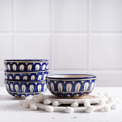 STOREPEDIA Handcrafted Blue Mughal Ceramic Bowl Katori Set of 4 Microwave Dishwasher Safe Vegetable Dessert Snack Fruits Soup Bowl Set for Hotel Kitchen Gift Use 250 ml STOREPEDIA Handcrafted Blue Mughal Ceramic Bowl Katori Set of 4 Microwave Dishwasher Safe Vegetable Dessert Snack Fruits Soup Bowl Set for Hotel Kitchen Gift Use 250 ml