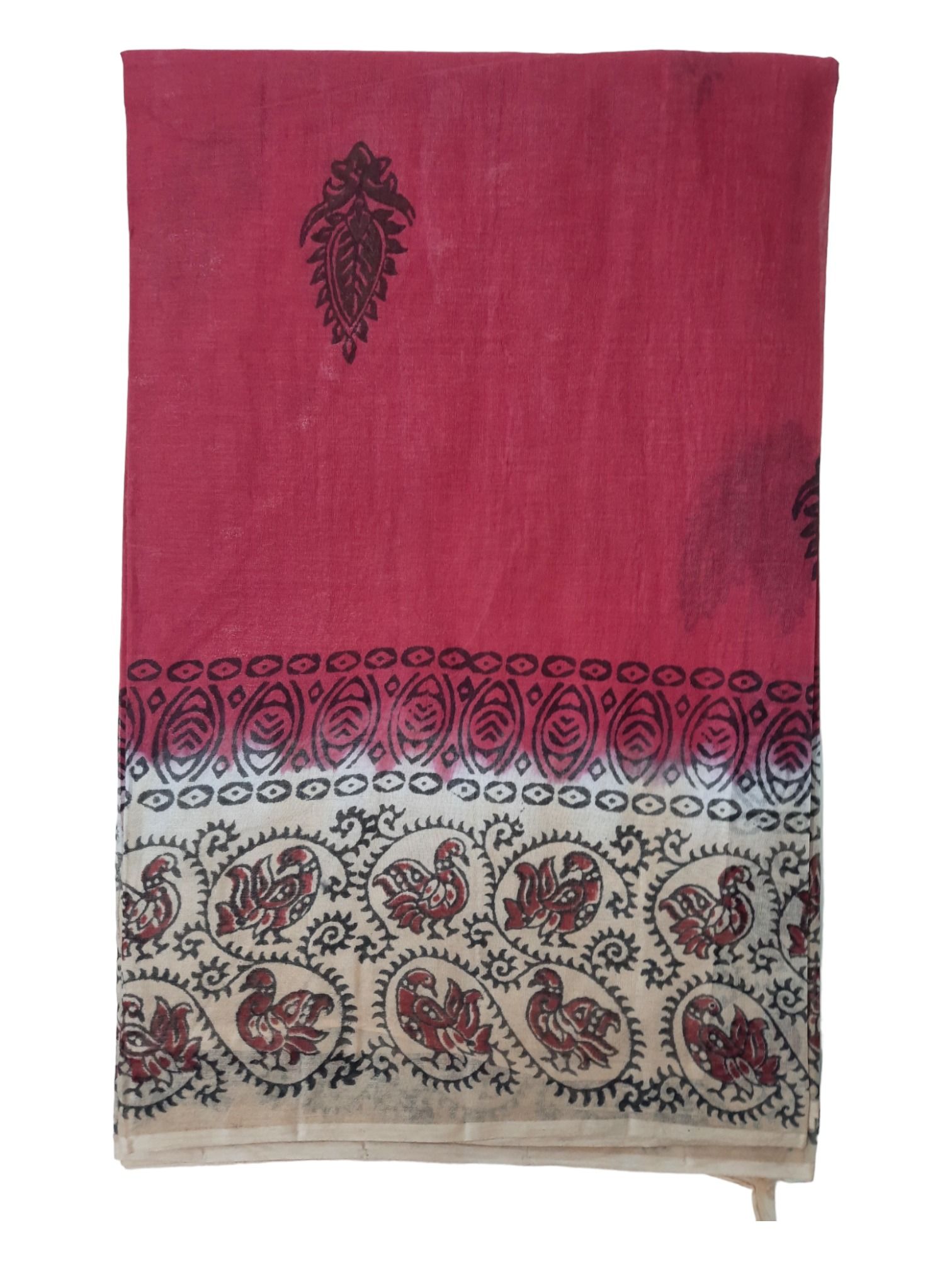 Sanganeri Hand block Printed Red and Cream border Ultra Light weight Pure cotton saree