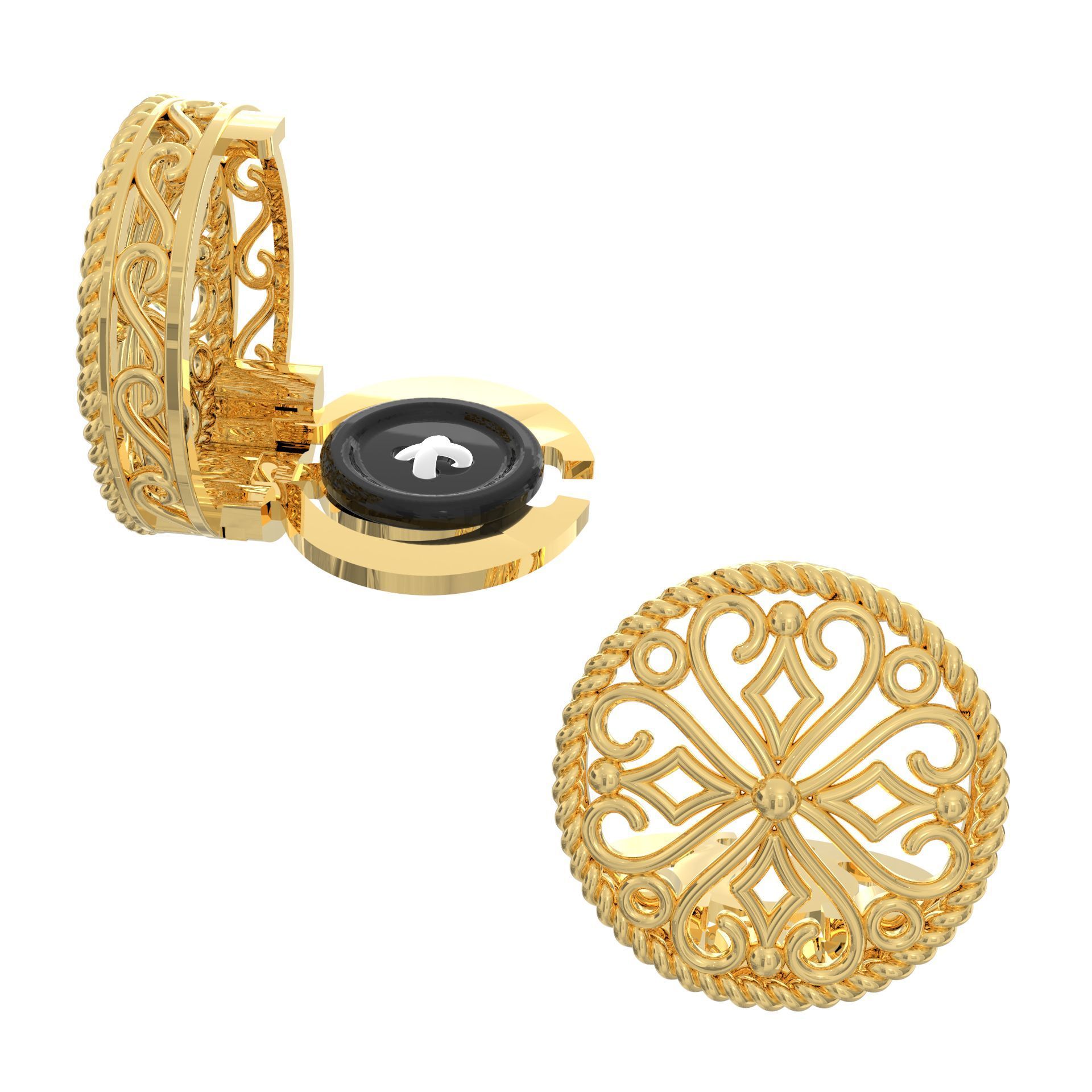 The Smart Buttons - Gold Colour Plated Shirt Button Cover Cufflinks for Men - Jali Style